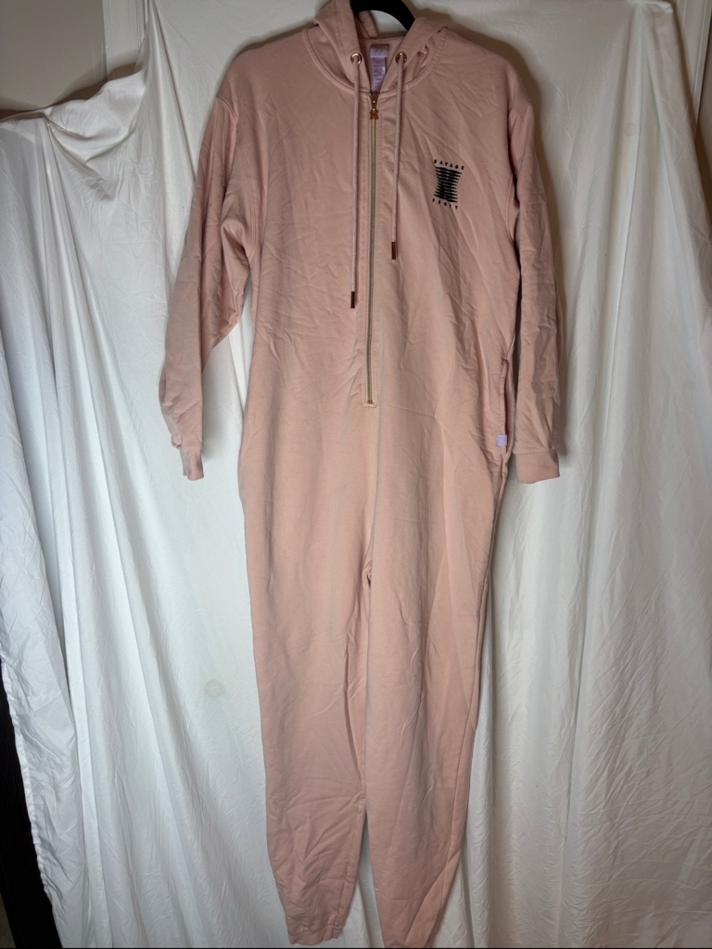 Savage X Fenty Blush/Nude Hooded One-Piece with Gold Grommet